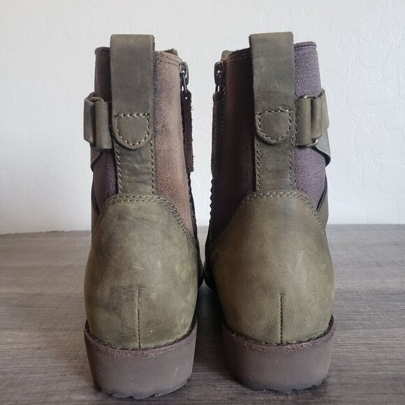 Teva Ellery Ankle Waterproof Distressed Leather Boots Olive Green Sz Women's 6.5 - Picture 5 of 12